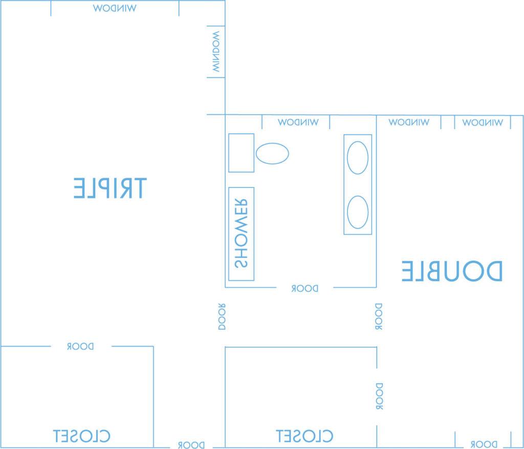 Triple layout with shared bathroom